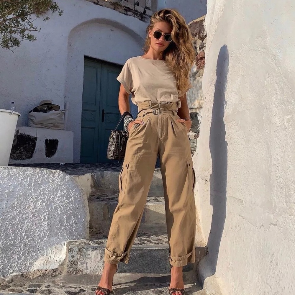 Zara Cargo Pants Trousers in Camel